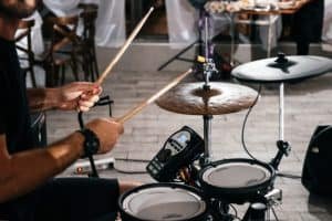Drummer playing drums on a party